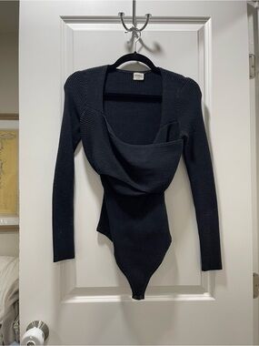 Abercrombie & Fitch Black Ribbed Scoop-Neck Bodysuit Sweater